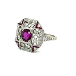Load image into Gallery viewer, 1.23ct Ruby.68ct Diamond.44ct Side Ruby Platinum Ring at
