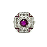 1.23ct Ruby.68ct Diamond.44ct Side Ruby Platinum Ring at