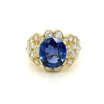 18K YG 4.64ct Oval Ceylon Sapphire GIA & 3.22tcw Diamond