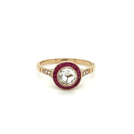 18K YG.49ct Rose Cut Diamond.60tcw Ruby &.06tcw Diamond Ring