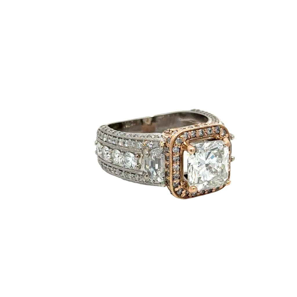 3.01 ct Princess Cut Diamond Engagement Ring 14k Rose