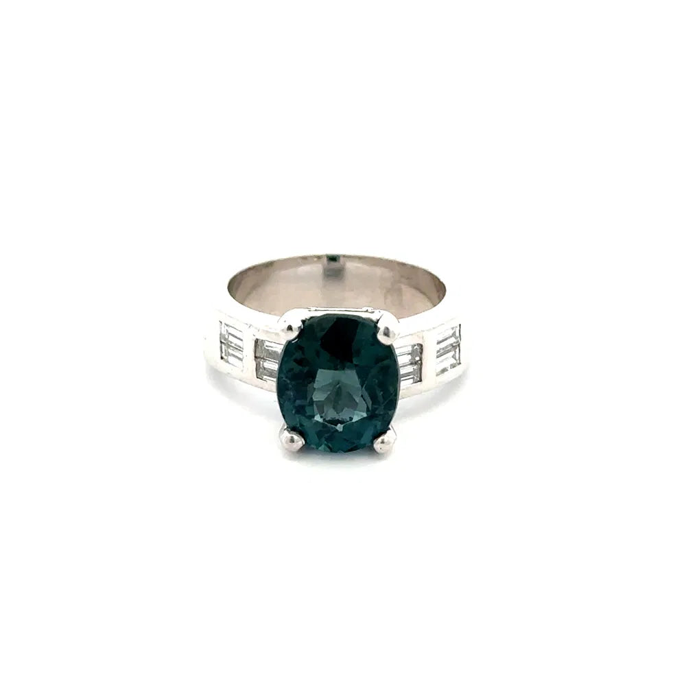 Platinum Tourmaline & Baguette Diamond Ring | Regard Jewelry Austin Texas