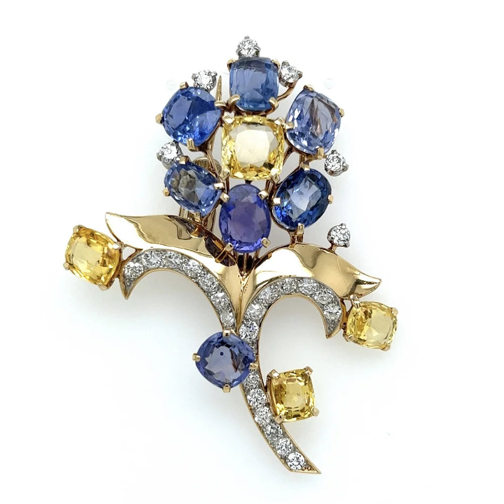 Estate Piece Cartier Sapphire and Diamond Flower Brooch