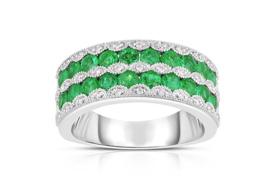 Emerald and Diamond Statement Ring in White Gold Setting