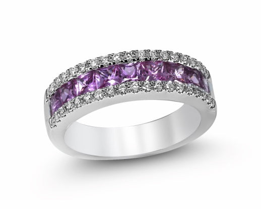 Pink Sapphire and Diamond Ring in Fine White Gold Setting