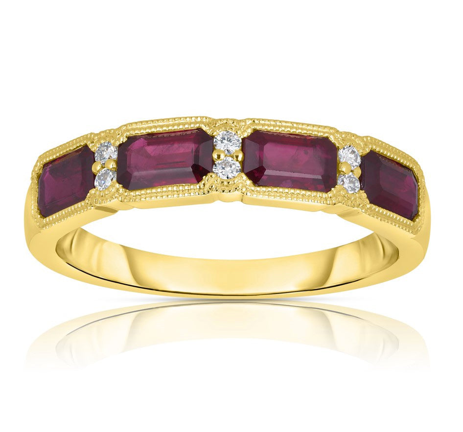 Ruby and Diamond Halo Ring in 18K Yellow Gold Finish