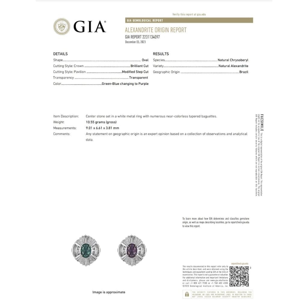 Alexandrite Set in Platinum Ring with Baguette Diamonds