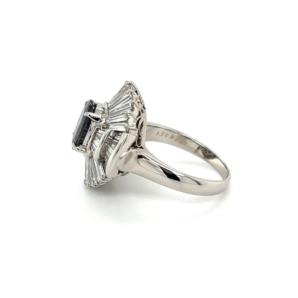 Alexandrite Set in Platinum Ring with Baguette Diamonds