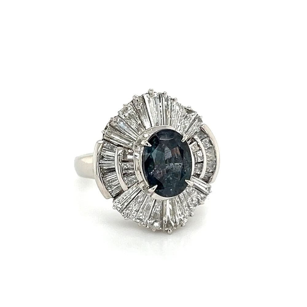 Alexandrite Set in Platinum Ring with Baguette Diamonds