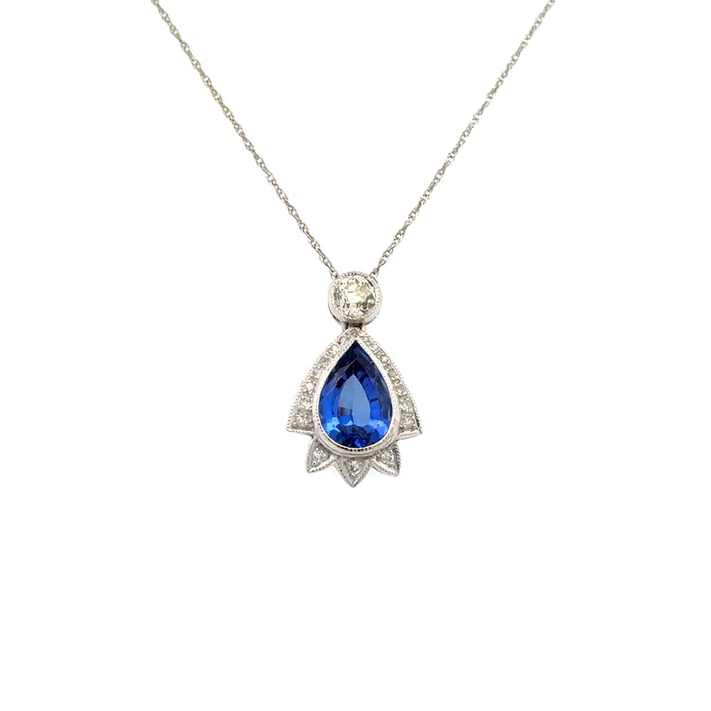 18K WG 2ct Pear Tanzanite, .35ct OEC & .17tcw Diamond Necklace 16" Regard Jewelry Austin Texas