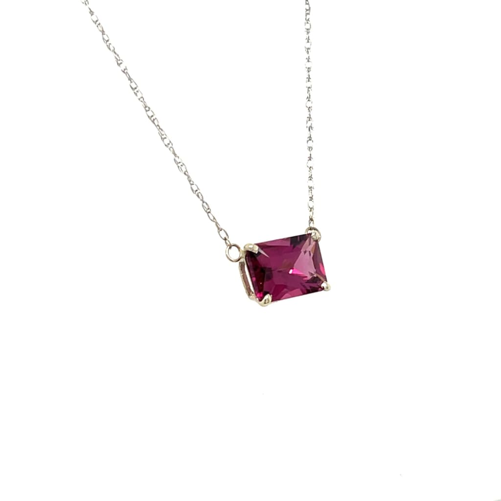 Beautiful Pink Garnet Set in Simple 14k White Gold Pendant