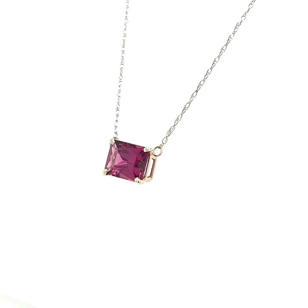 Beautiful Pink Garnet Set in Simple 14k White Gold Pendant
