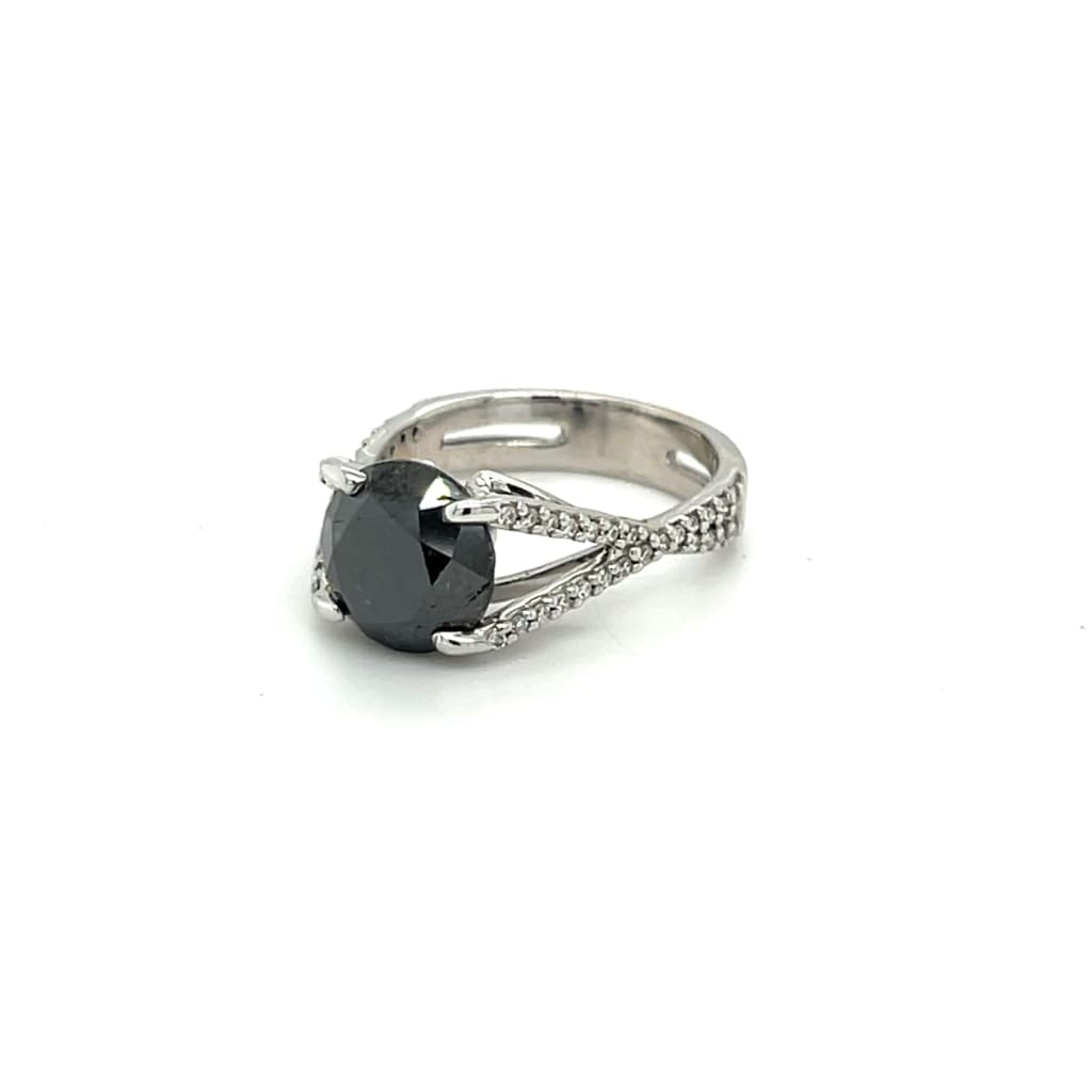 Black Diamond Ring with Diamonds on the Band at Regard