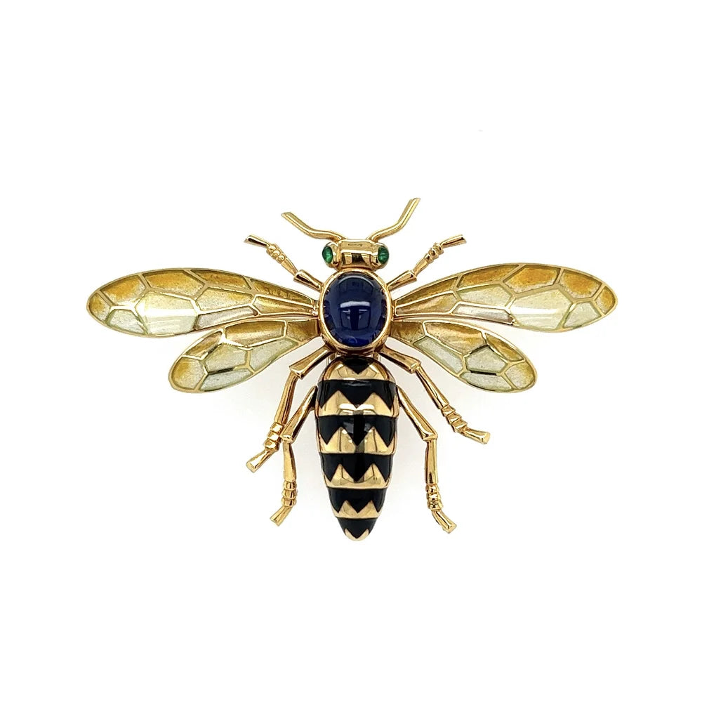 Cartier Enamel Bee Brooch with Plique-à-Jour Wings Design