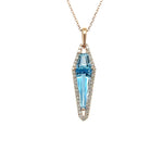 Custom Cut Blue Topaz with Diamonds Pendant with 14K Rose