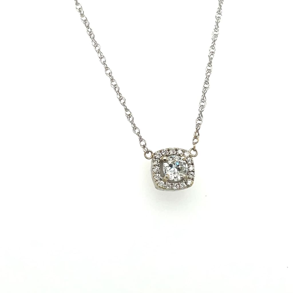 Diamond Halo Necklace 0.34CT Center Diamond in 14k White