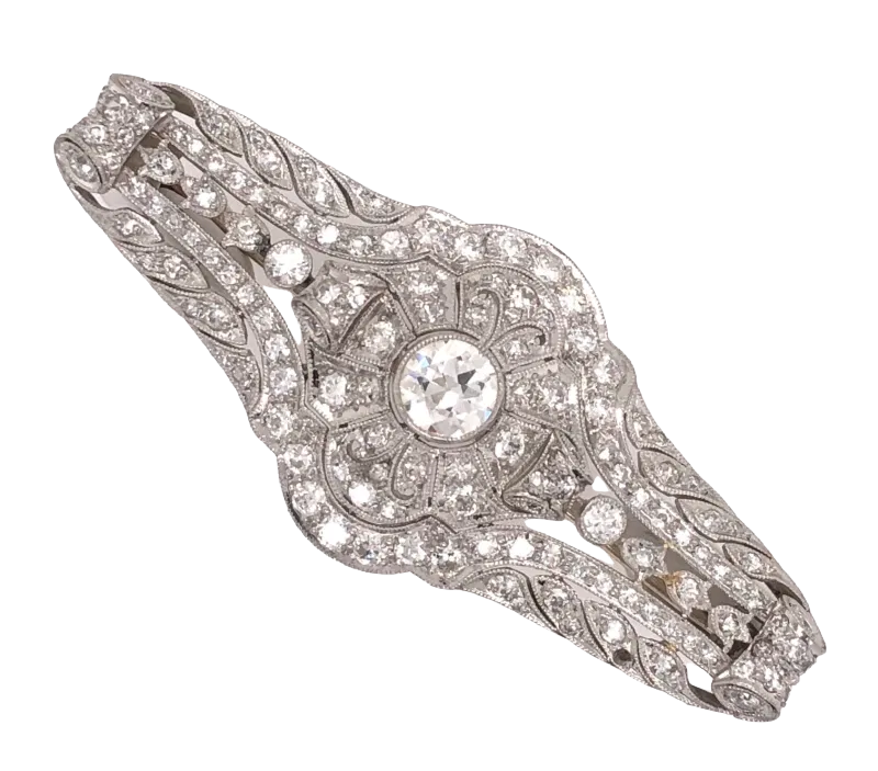 Platinum Art Deco European Cut Diamond Filigree & Milgrain Brooch Pin | Regard Jewelry Austin Texas