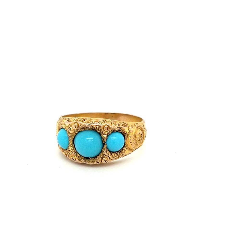 Gold Ring With Turquoise Stones - Estate Ring