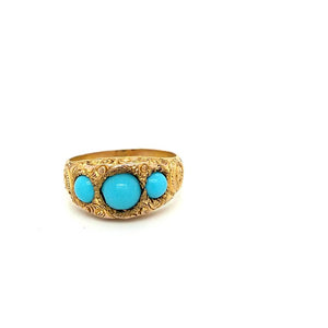 Gold Ring With Turquoise Stones - Estate Ring