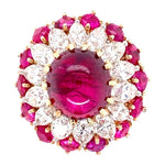 Platinum & 18K 4.91ct Ruby Cabochon BURMA NO HEAT GIA &