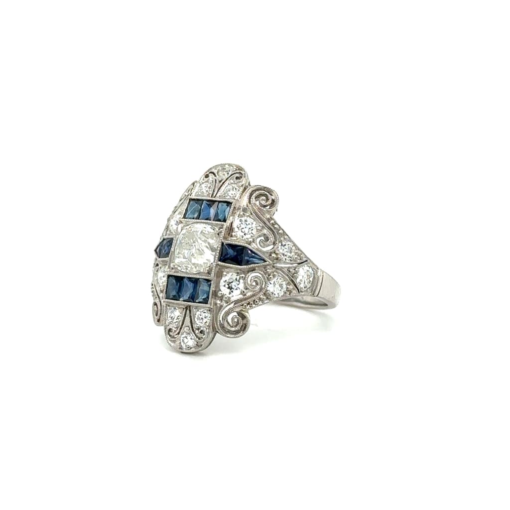 Platinum Antique Diamond and Sapphire Ring at Regard Jewelry