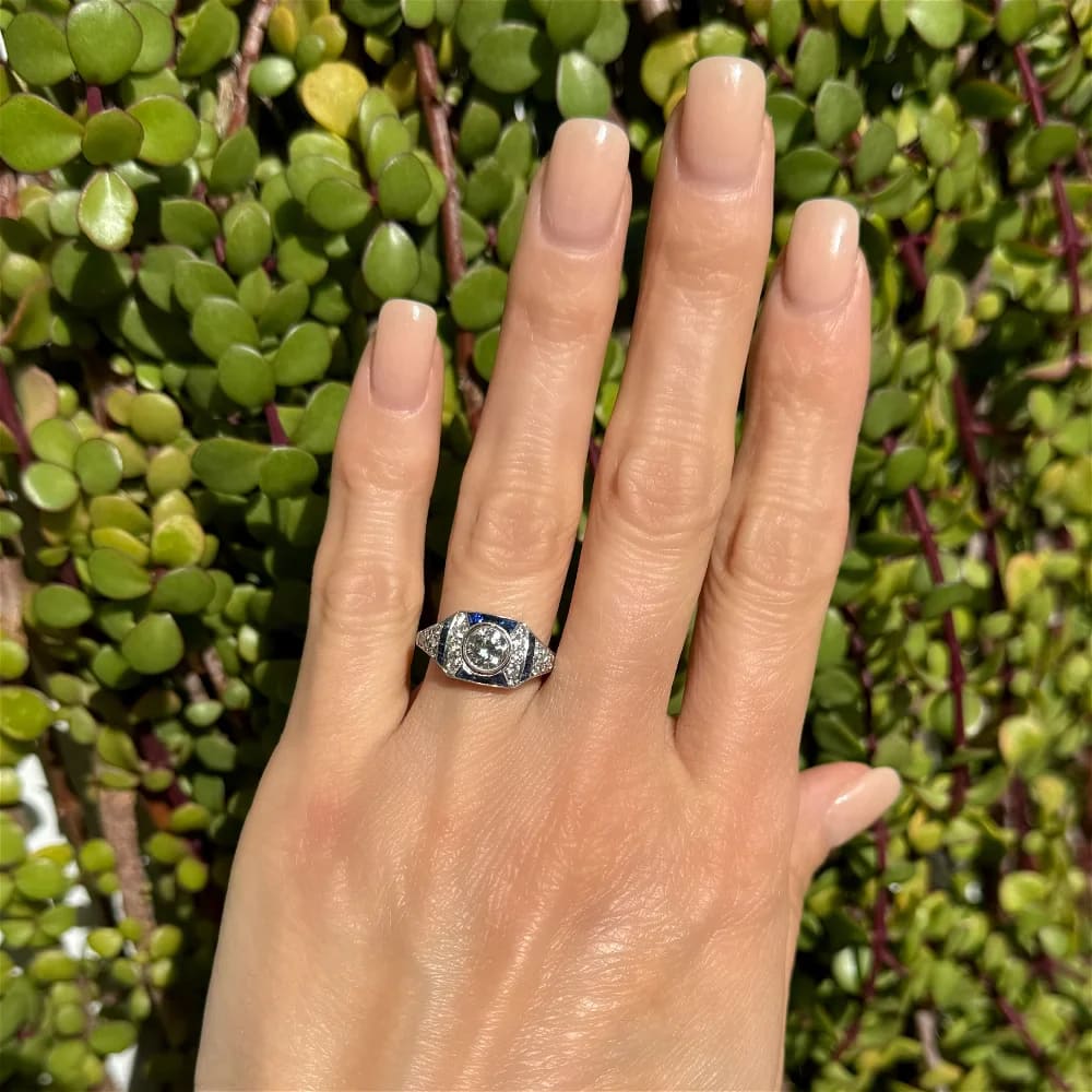 Platinum Diamond Sapphire & Diamond Filigree Milgrain Ring