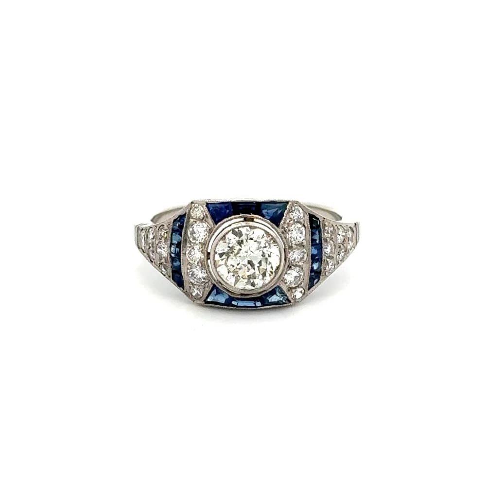 Platinum Diamond Sapphire & Diamond Filigree Milgrain Ring