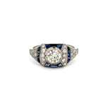 Platinum Diamond Sapphire & Diamond Filigree Milgrain Ring