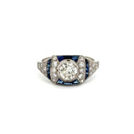 Load image into Gallery viewer, Platinum Diamond Sapphire &amp; Diamond Filigree Milgrain Ring
