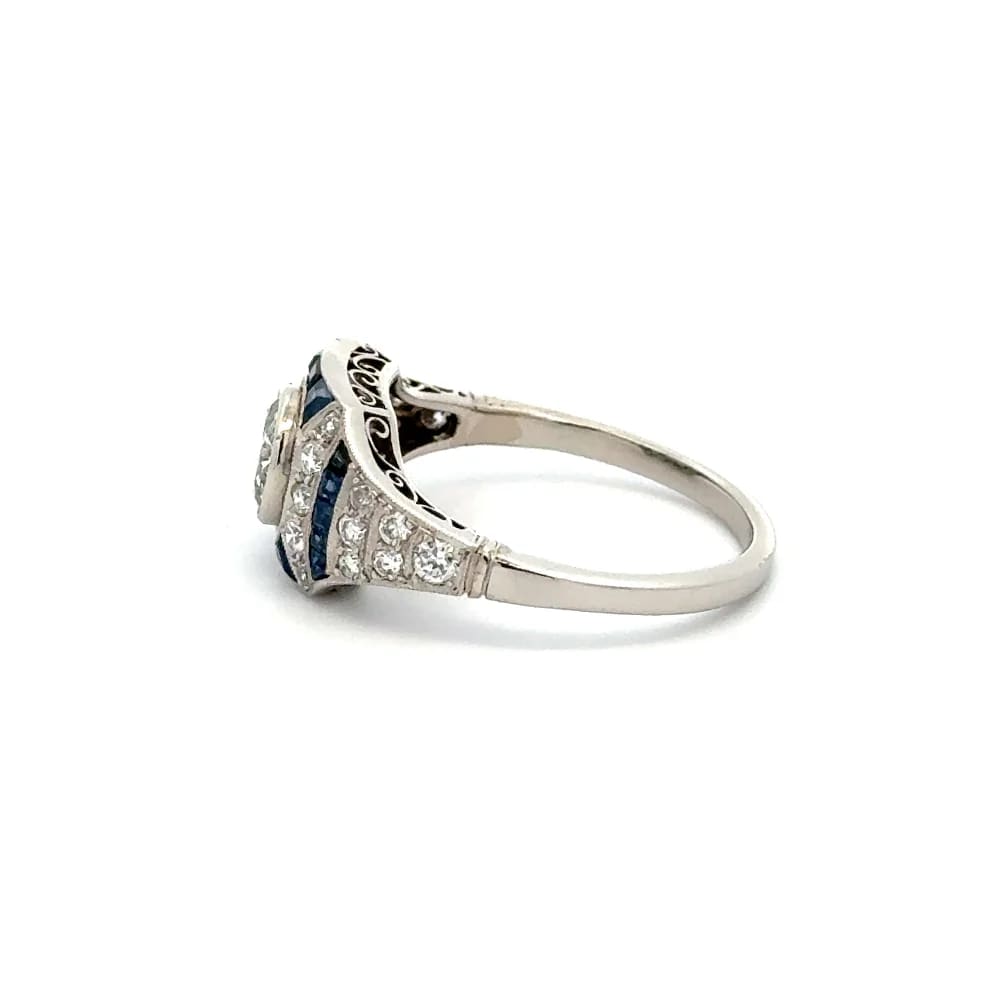 Platinum Diamond Sapphire & Diamond Filigree Milgrain Ring