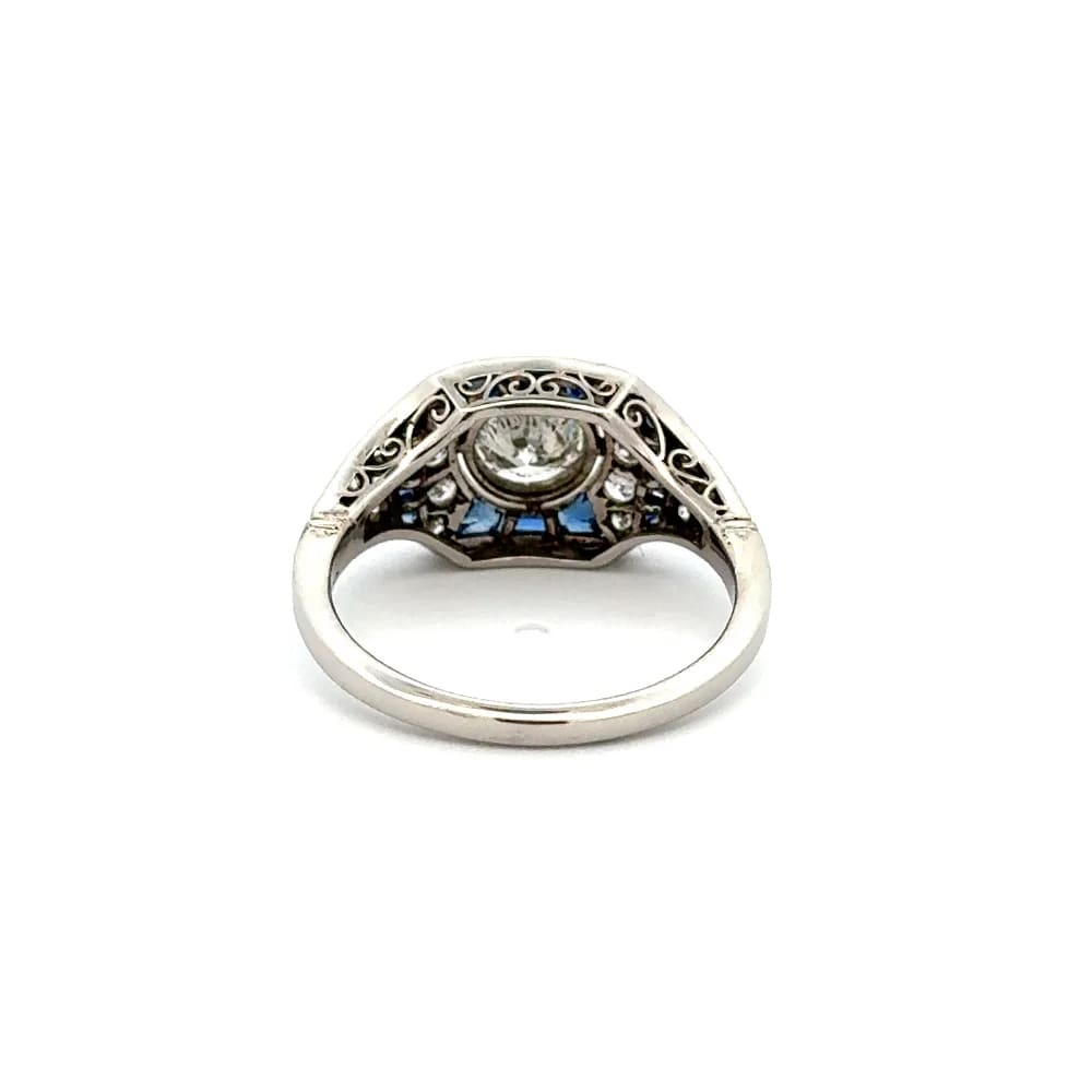 Platinum Diamond Sapphire & Diamond Filigree Milgrain Ring