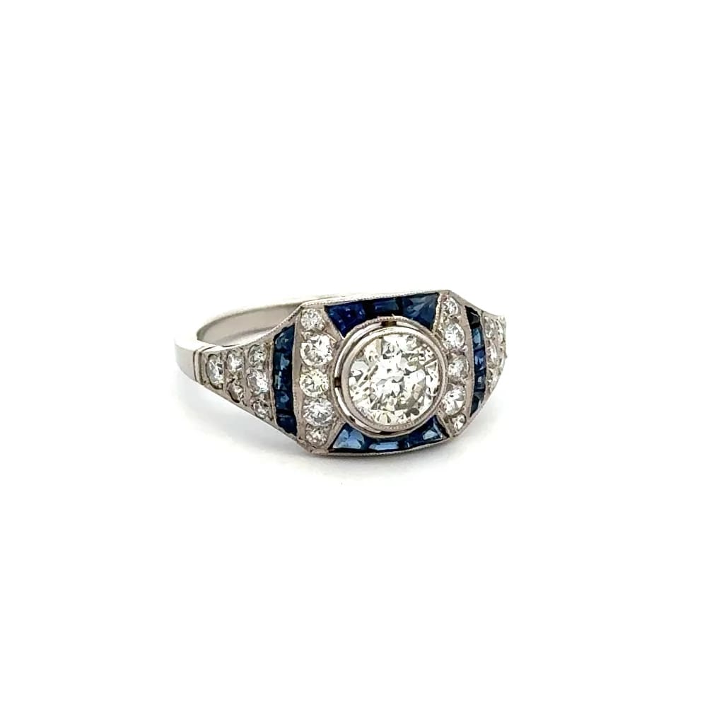 Platinum Diamond Sapphire & Diamond Filigree Milgrain Ring