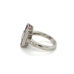 Load image into Gallery viewer, Platinum Retro Ring with Diamonds Emeralds and baguettes
