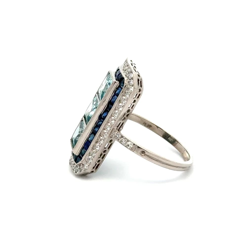 Platinum Square Blue Zircon Sapphire & OEC Rectangular