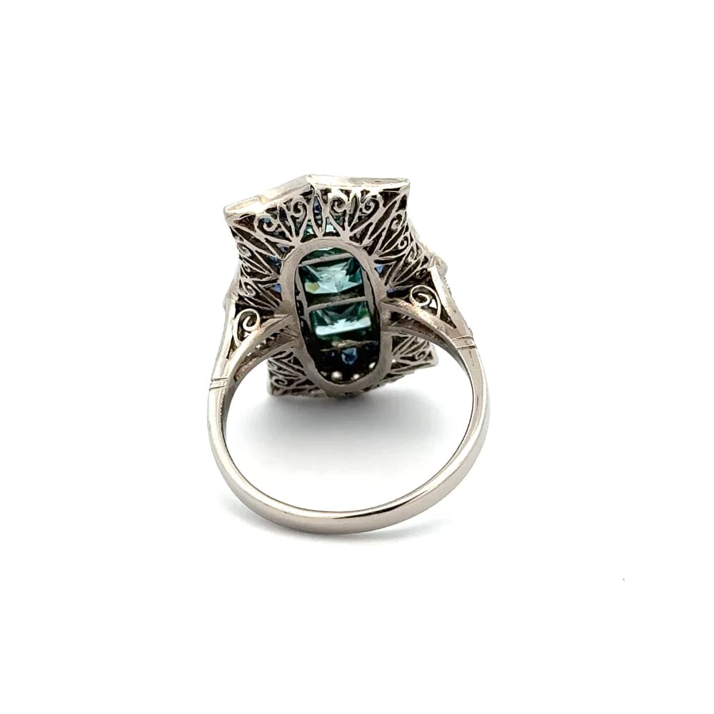 Platinum Square Blue Zircon Sapphire & OEC Rectangular
