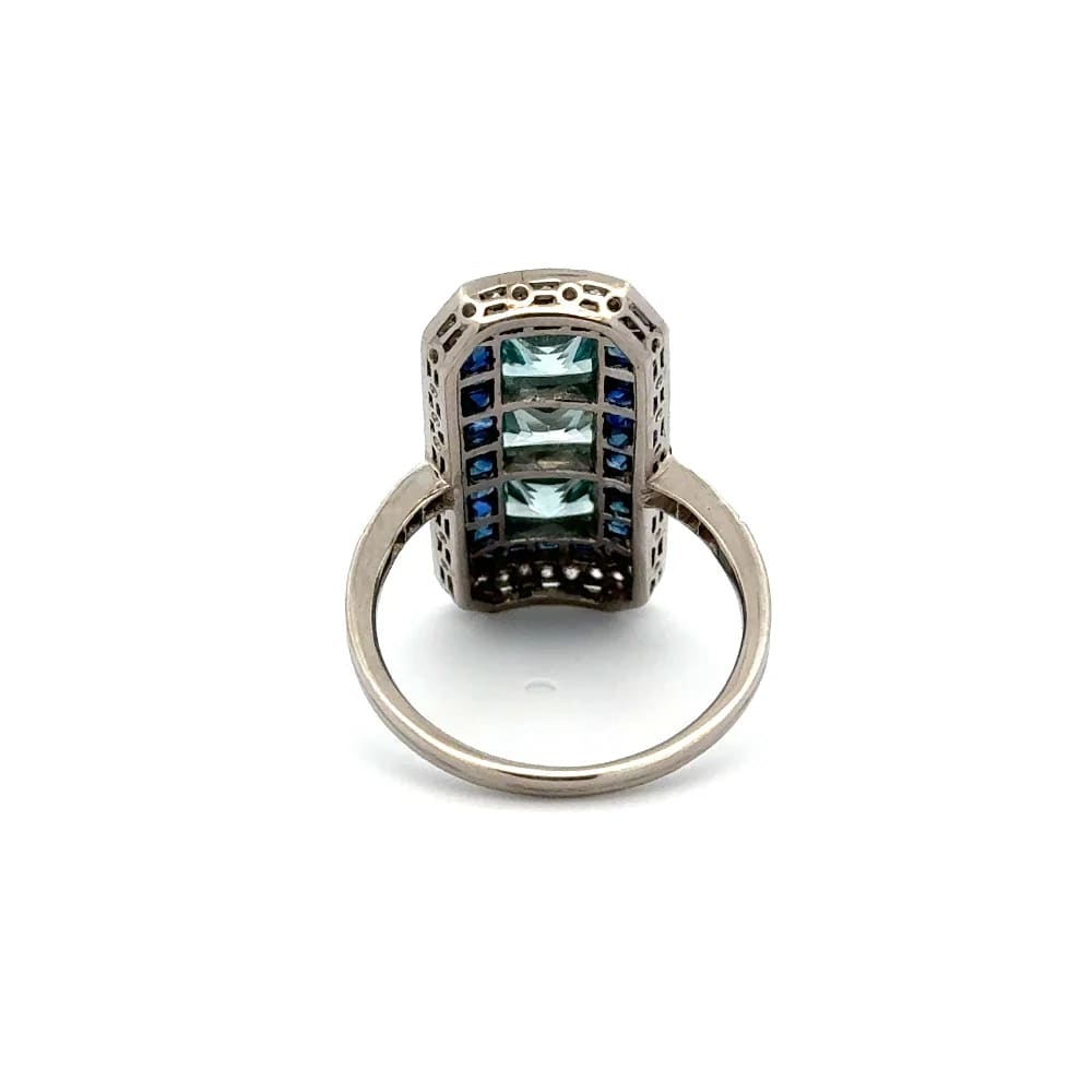 Platinum Square Blue Zircon Sapphire & OEC Rectangular