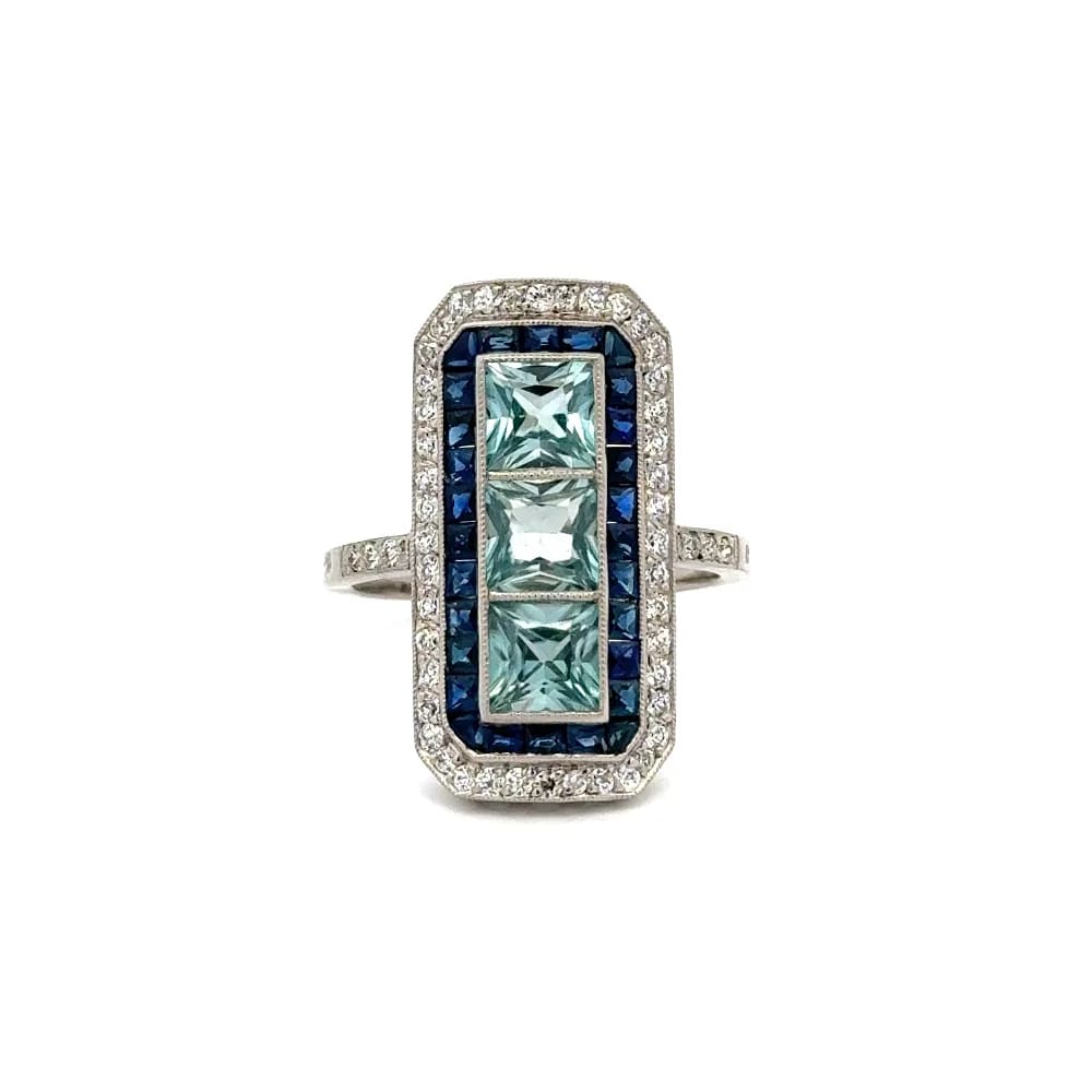 Platinum Square Blue Zircon Sapphire & OEC Rectangular
