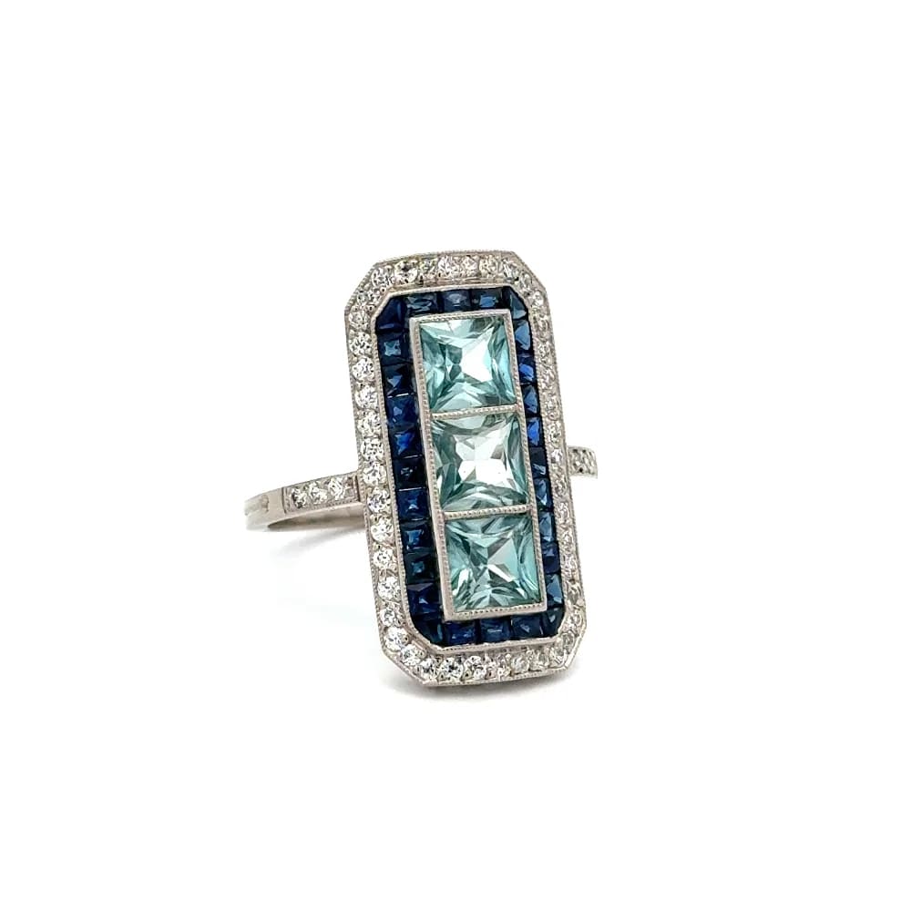 Platinum Square Blue Zircon Sapphire & OEC Rectangular