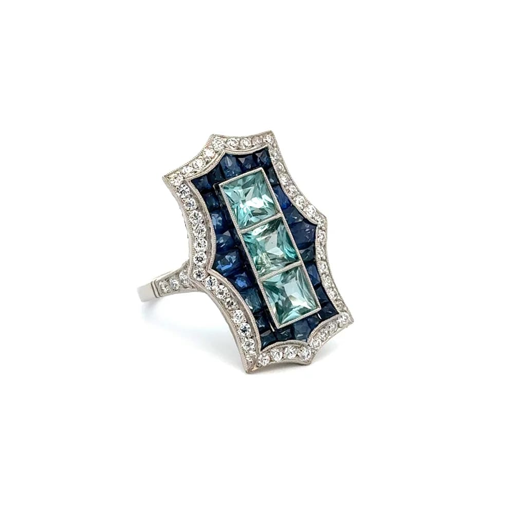 Platinum Square Blue Zircon Sapphire & OEC Rectangular