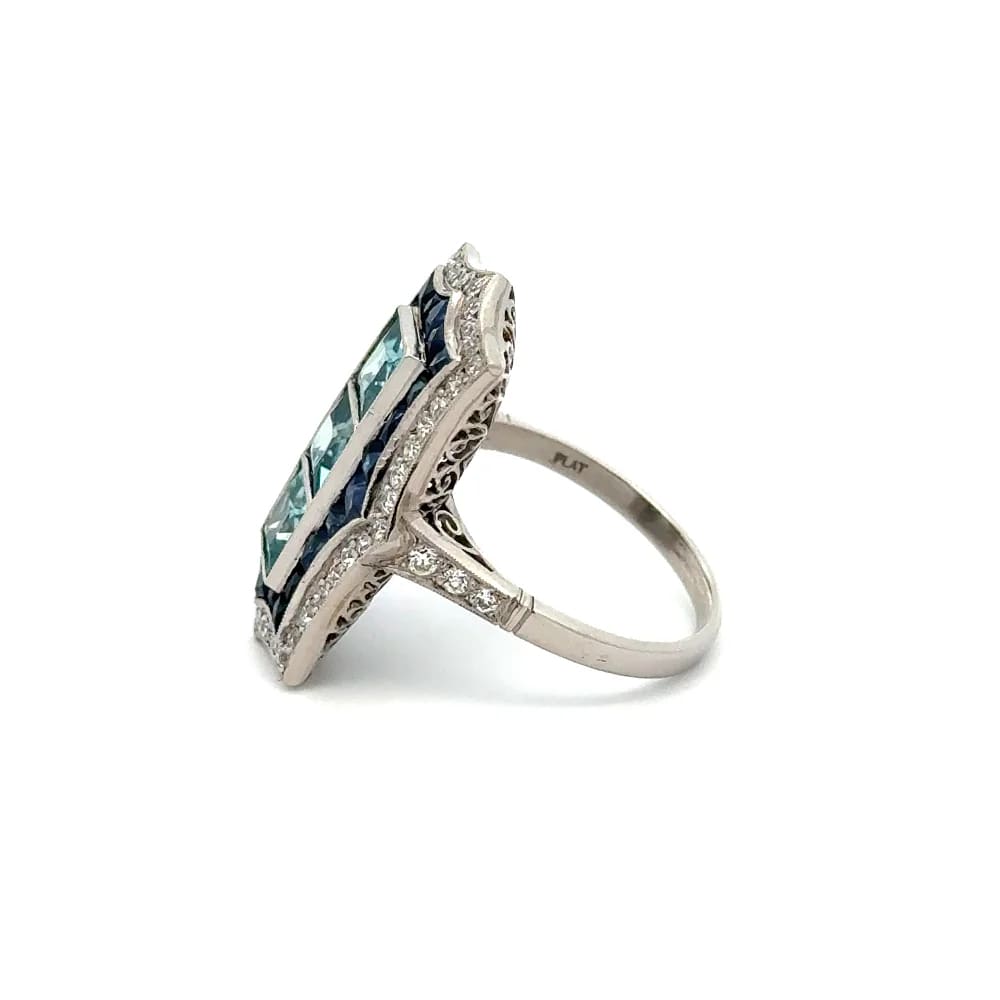 Platinum Square Blue Zircon Sapphire & OEC Rectangular