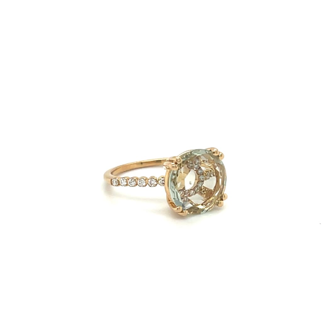 Prasiolite Ring with Diamonds set in 18k Gold at Regard