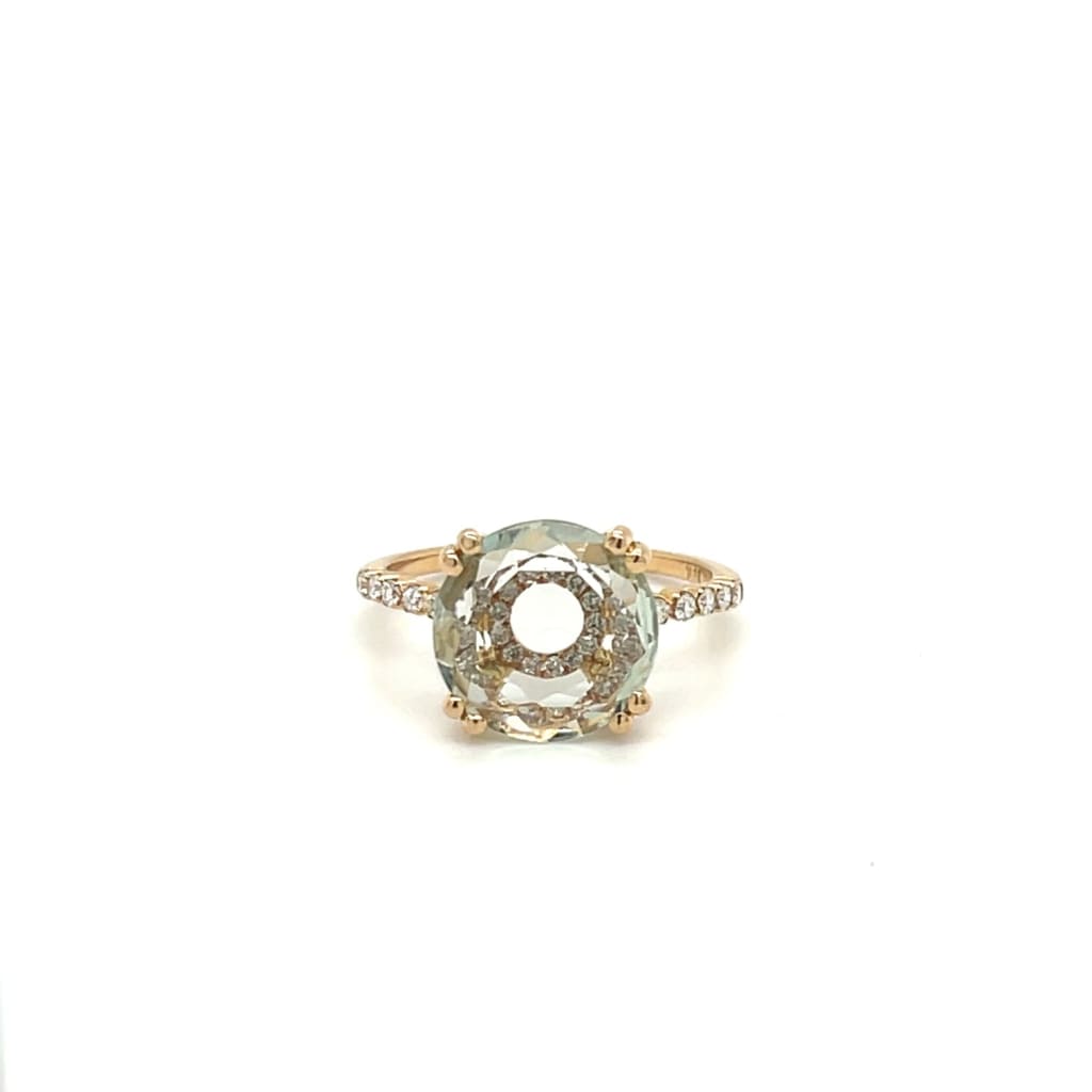 Prasiolite Ring with Diamonds set in 18k Gold at Regard