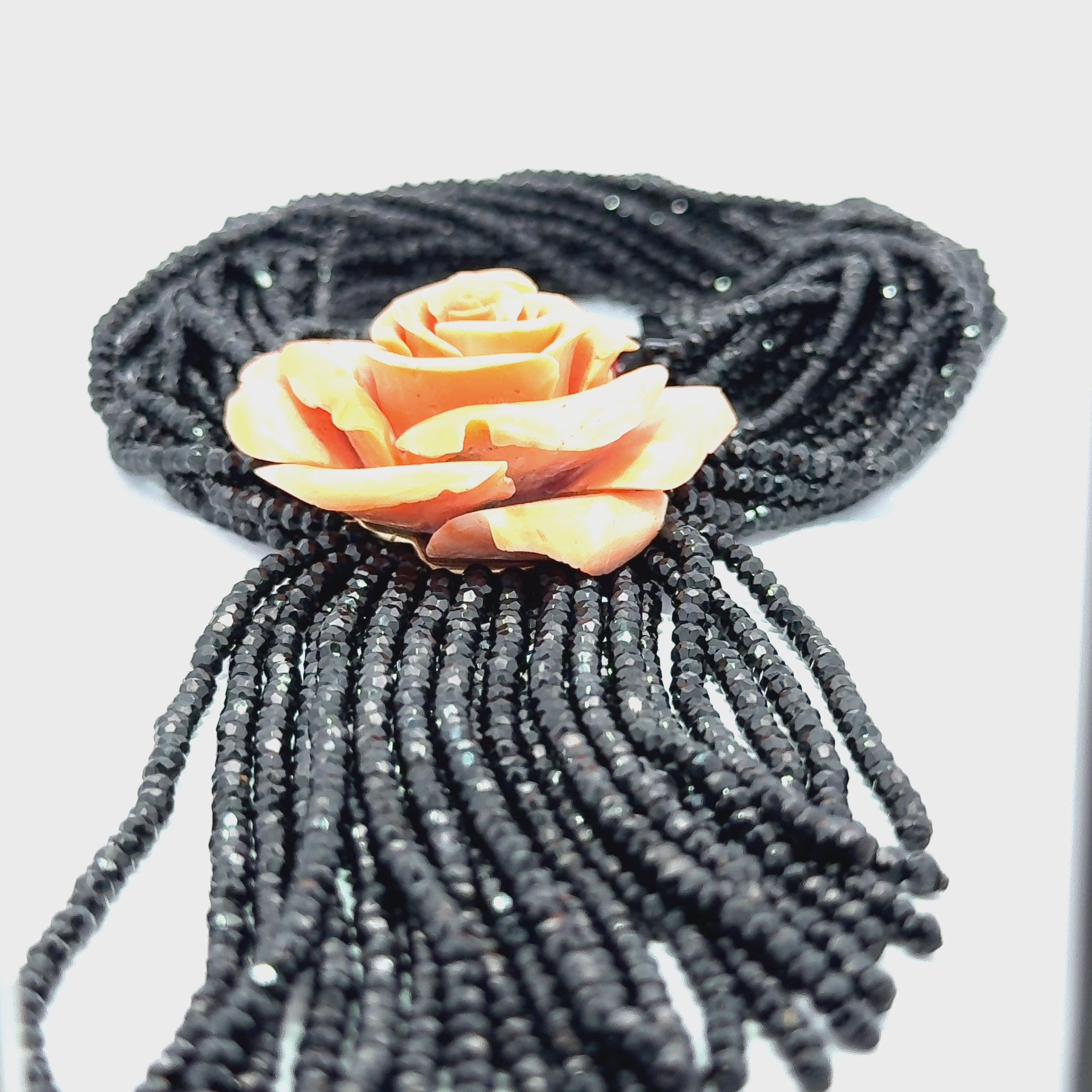 Coral Rose With Black Beads Necklace