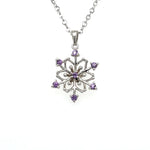 Purple Sapphire Snowflake Pendant on Chain with Diamonds