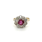 Silver on 14K Victorian.80ct Ruby & 1.00tcw Diamond Halo