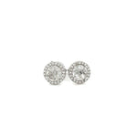 White Sapphire with Diamond Halo Earrings at Regard Jewelry