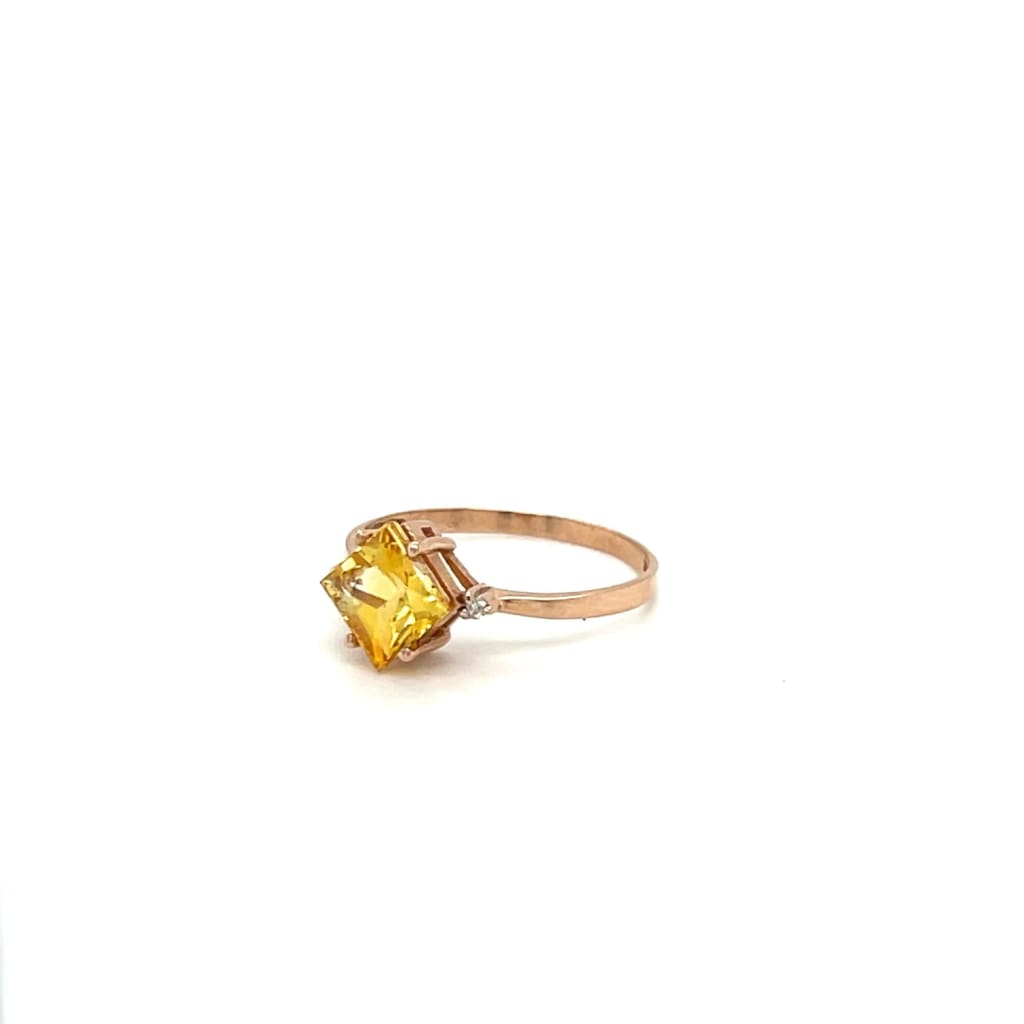 Yellow Sapphire Ring with Diamonds set in 14k Rose Gold at