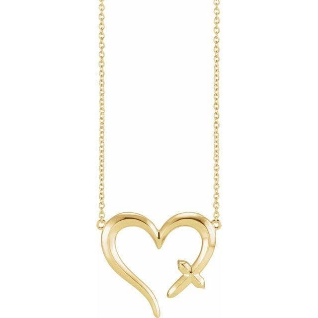 14K Gold 22x18.4 mm Heart with Cross 18 In Necklace at Regard Jewelry in Austin, Texas - Regard Jewelry