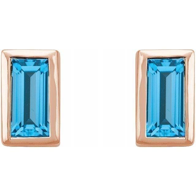 14K Rose Swiss Blue Topaz Bezel-Set Earrings at Regard Jewelry in Austin, Texas - Regard Jewelry