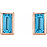 Load image into Gallery viewer, 14K Rose Swiss Blue Topaz Bezel-Set Earrings at Regard Jewelry in Austin, Texas - Regard Jewelry
